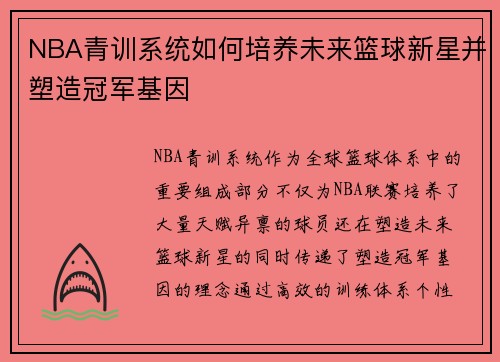 NBA青训系统如何培养未来篮球新星并塑造冠军基因