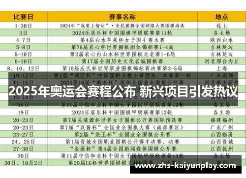 2025年奥运会赛程公布 新兴项目引发热议